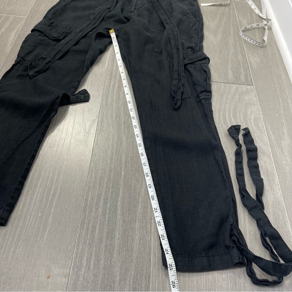 JOIE Erlette Cropped Linen Cargo Pants High Waisted Slouch Waist Ankle Tie Black - Picture 15 of 15